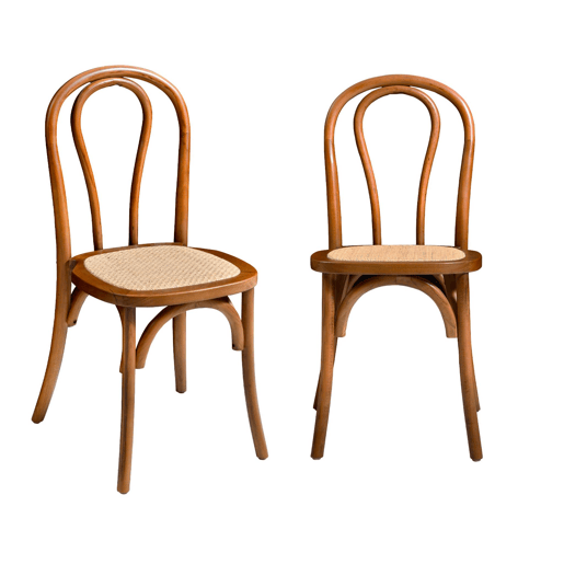 Vintage cadeira de madeira e rattan, set de 2, Bastille, Madeira de nogueira, 48x49.5x90 cm