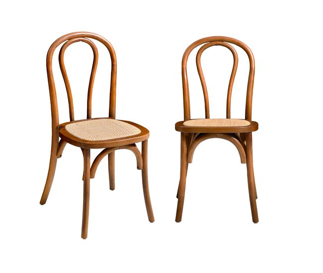 Silla vintage de madera y ratán, set de 2 nogal - 48x49.5x90 cm