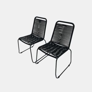 Cadeira de jardim em corda empilhável, set de 2, Brasilia, Preto, 59x55x85.5 cm