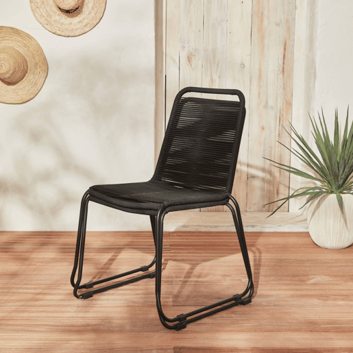 Cadeira de jardim em corda empilhável, set de 2, Brasilia, Preto, 59x55x85.5 cm