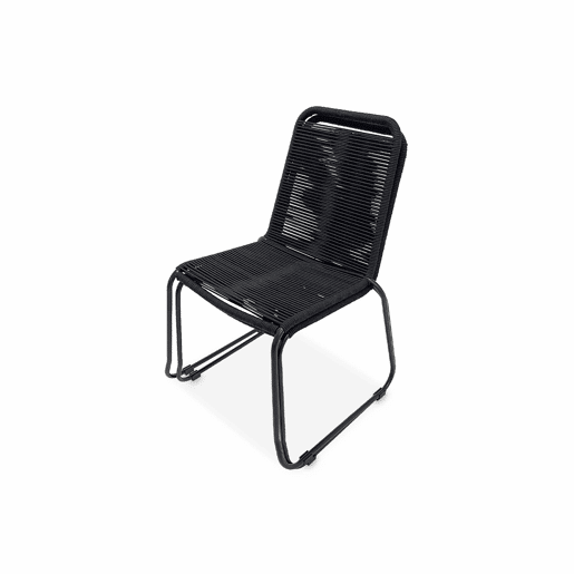 Cadeira de jardim em corda empilhável, set de 2, Brasilia, Preto, 59x55x85.5 cm