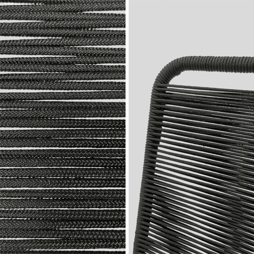 Cadeira de jardim em corda empilhável, set de 2, Brasilia, Preto, 59x55x85.5 cm