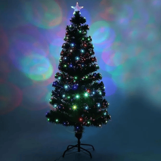 Árvore de Natal de fibra ótica com 135 luzes LED brancas quentes e 8 funções.