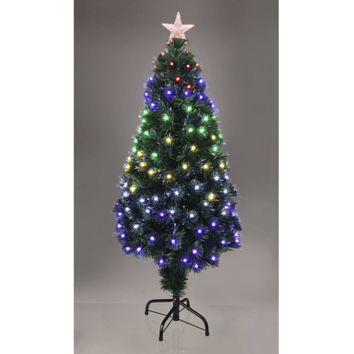 Árvore de Natal de fibra ótica com 135 luzes LED brancas quentes e 8 funções.