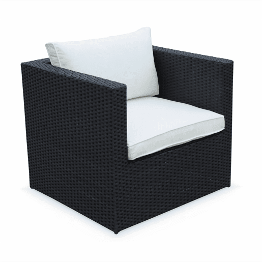 Conjunto de mobiliário de jardim em resina tecida de 5 lugares, Benito, Preto, 200.5x69.5x66 cm