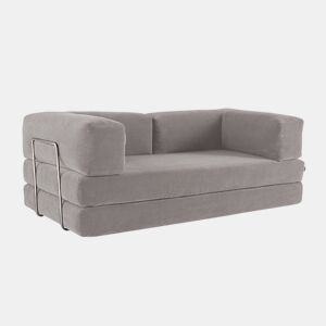 Sofá cama futon conversível em veludo canelado e estrutura cromada, 3 lugares, Seventies, Cinza Claro, 200x100x72 cm