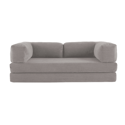 Sofá cama futon conversível em veludo canelado e estrutura cromada, 3 lugares, Seventies, Cinza Claro, 200x100x72 cm