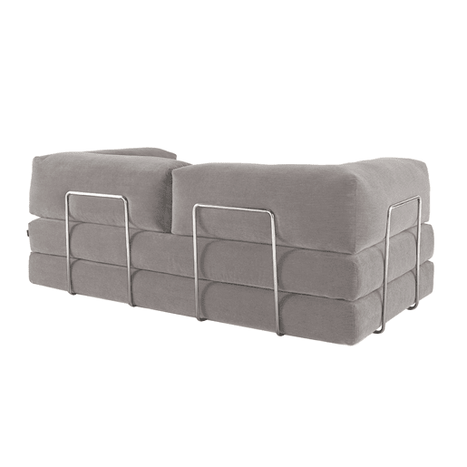 Sofá cama futon conversível em veludo canelado e estrutura cromada, 3 lugares, Seventies, Cinza Claro, 200x100x72 cm