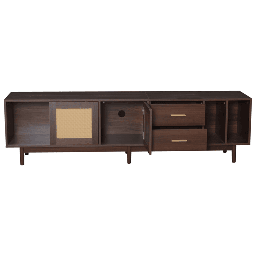 Móvel auxiliar 190x40x52 cm - Lowboard-TV-Schrank com 6 pés, com gavetas, para TVs de até 75 polegadas - Rattan castanho