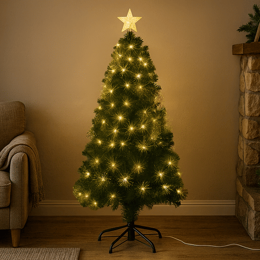 Árvore de Natal de fibra ótica, com 130 luzes LED de cor quente e uma estrela.