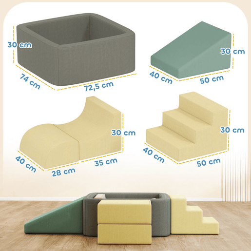AIYAPLAY Conjunto de 7 Blocos de Espuma para Crianças Blocos de Psicomotricidade com Capas de Veludo Laváveis Conjunto de Escalada Interior para Escalar e Rastejar Multicolor