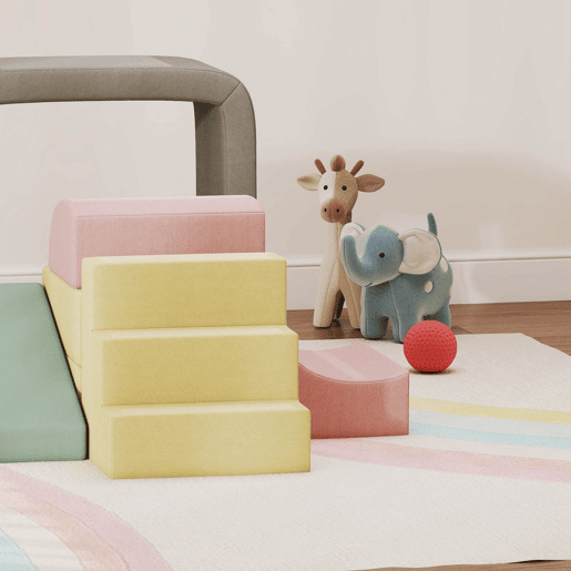 AIYAPLAY Conjunto de 7 Blocos de Espuma para Crianças Blocos de Psicomotricidade com Capas de Veludo Laváveis Conjunto de Escalada Interior para Escalar e Rastejar Multicolor