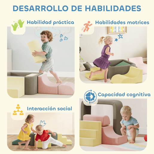 AIYAPLAY Conjunto de 7 Blocos de Espuma para Crianças Blocos de Psicomotricidade com Capas de Veludo Laváveis Conjunto de Escalada Interior para Escalar e Rastejar Multicolor