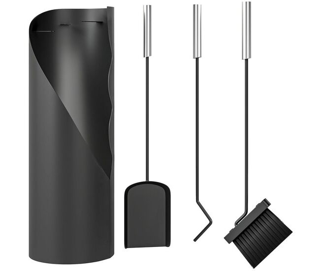 Outsunny juego utensilios chimenea de 4 piezas, juego de accesorios para chimenea de metal con escoba, pala, atizador y cubo, 20x20x65 cm, negro y