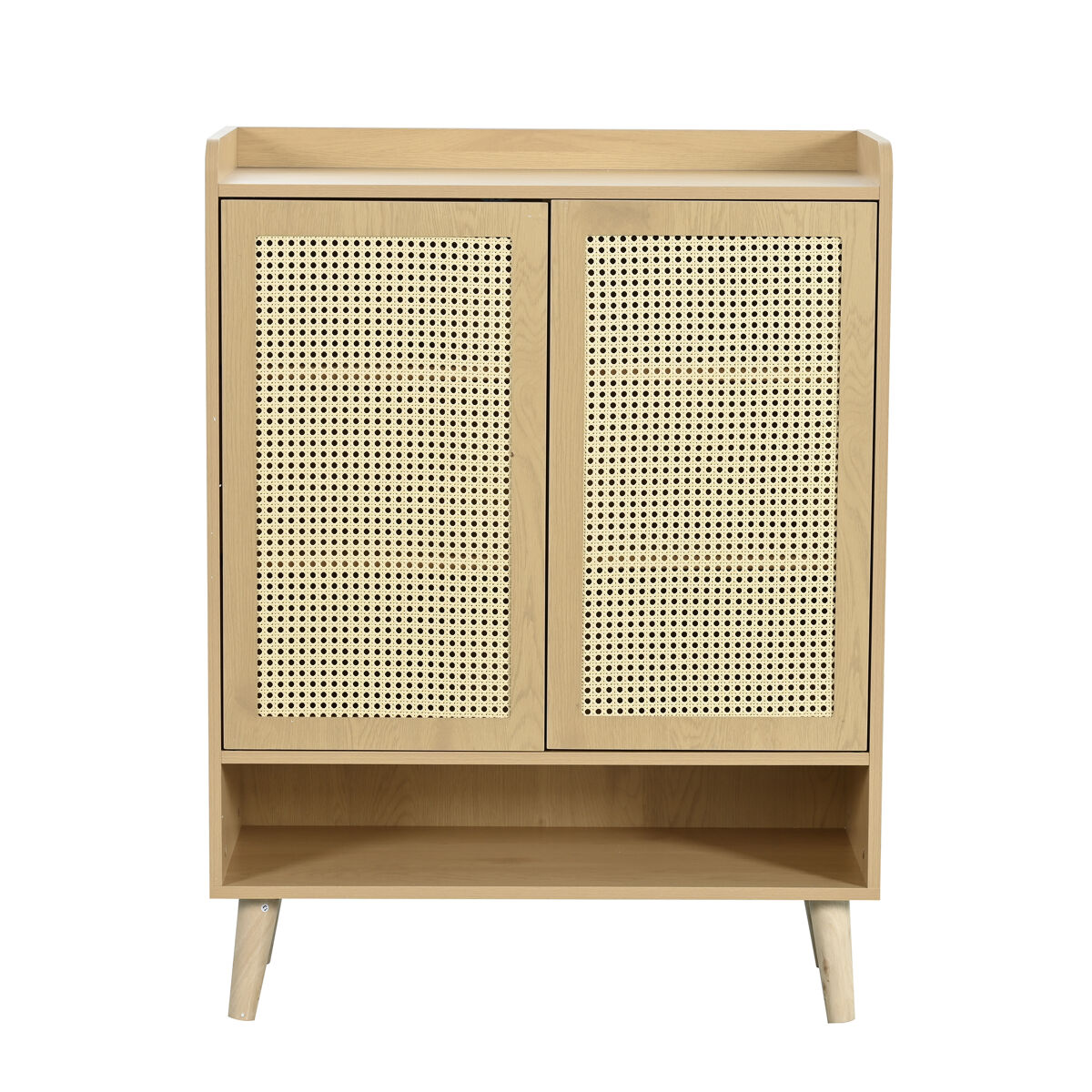 Mueble de almacenaje de madera color natural con puertas de ratán trenzado, estilo nórdico, con baldas ajustables y patas estables, ideal para salón,