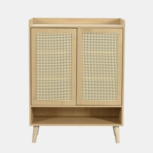 Móvel De Armazenamento Em Madeira Natural Com Portas De Rattan Entrançado, Estilo Nórdico, Com Prateleiras Ajustáveis E Pés De Madeira Estáveis, Ideal Para Sala, Quarto Ou Corredor