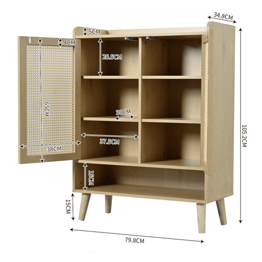 Móvel De Armazenamento Em Madeira Natural Com Portas De Rattan Entrançado, Estilo Nórdico, Com Prateleiras Ajustáveis E Pés De Madeira Estáveis, Ideal Para Sala, Quarto Ou Corredor