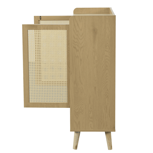 Móvel De Armazenamento Em Madeira Natural Com Portas De Rattan Entrançado, Estilo Nórdico, Com Prateleiras Ajustáveis E Pés De Madeira Estáveis, Ideal Para Sala, Quarto Ou Corredor