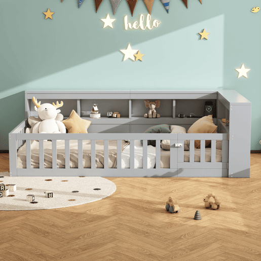 Cama 90x200cm - Cama de dia, Sofá-cama, Lado com arrumação, Com estrado (sem colchão), Com tomada e USB - Cinza
