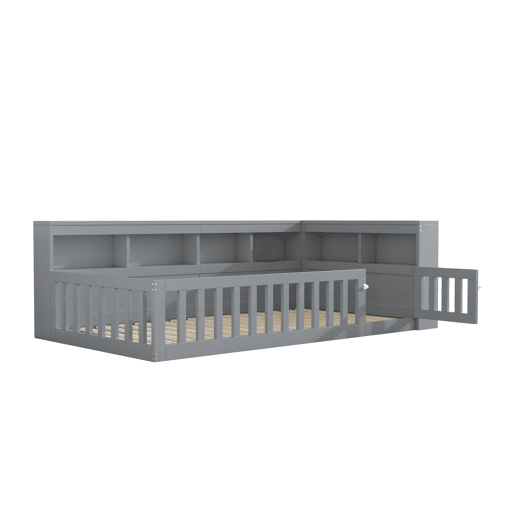 Cama 90x200cm - Cama de dia, Sofá-cama, Lado com arrumação, Com estrado (sem colchão), Com tomada e USB - Cinza