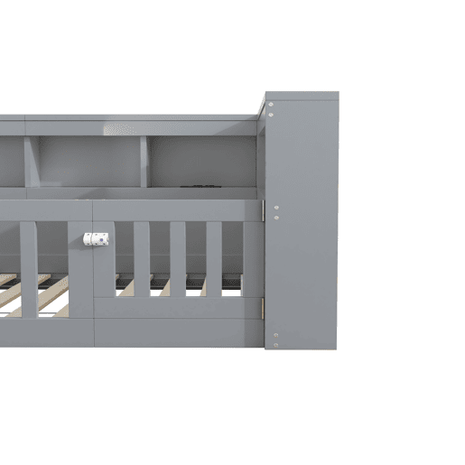 Cama 90x200cm - Cama de dia, Sofá-cama, Lado com arrumação, Com estrado (sem colchão), Com tomada e USB - Cinza