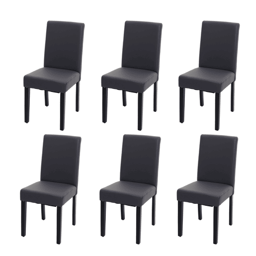 Conjunto de 6 cadeiras de jantar de design moderno em PVC cinza fosco com pés de madeira escura 04_0007659