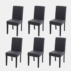 Conjunto de 6 cadeiras de jantar de design moderno em PVC cinza fosco com pés de madeira escura 04_0007659