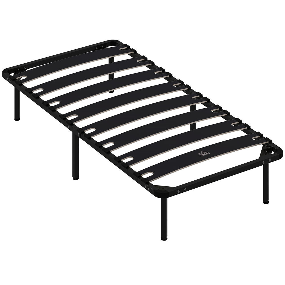 Homcom somier 90x190 cm, altura 26 cm, estructura de cama de plataforma de acero con espacio de almacenamiento debajo y láminas de álamo, fácil de montar, carga 300 kg, negro