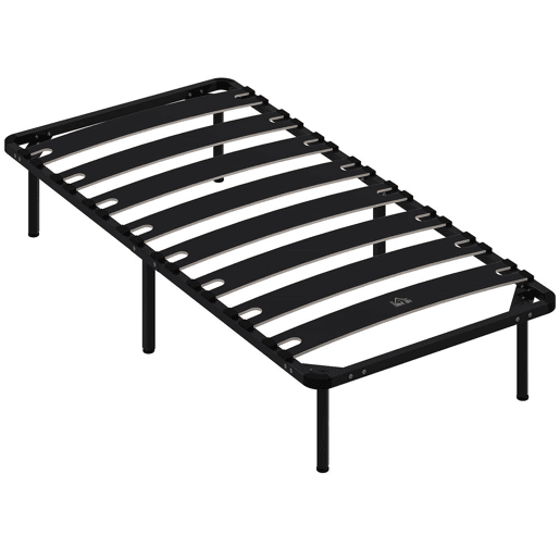 HOMCOM Estrutura de Cama 90x190 cm Altura 26 cm Plataforma de Aço com Espaço de Armazenamento em Madeira de Álamo Fácil de Montar Capacidade 300 kg Preto