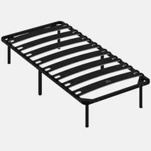 HOMCOM Estrutura de Cama 90x190 cm Altura 26 cm Plataforma de Aço com Espaço de Armazenamento em Madeira de Álamo Fácil de Montar Capacidade 300 kg Preto