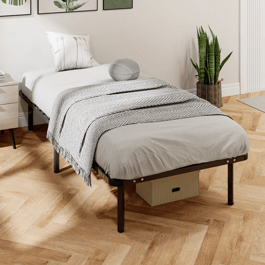 HOMCOM Estrutura de Cama 90x190 cm Altura 26 cm Plataforma de Aço com Espaço de Armazenamento em Madeira de Álamo Fácil de Montar Capacidade 300 kg Preto