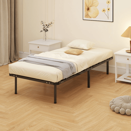 HOMCOM Estrutura de Cama 90x190 cm Altura 26 cm Plataforma de Aço com Espaço de Armazenamento em Madeira de Álamo Fácil de Montar Capacidade 300 kg Preto