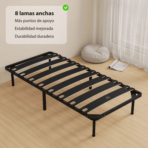 HOMCOM Estrutura de Cama 90x190 cm Altura 26 cm Plataforma de Aço com Espaço de Armazenamento em Madeira de Álamo Fácil de Montar Capacidade 300 kg Preto
