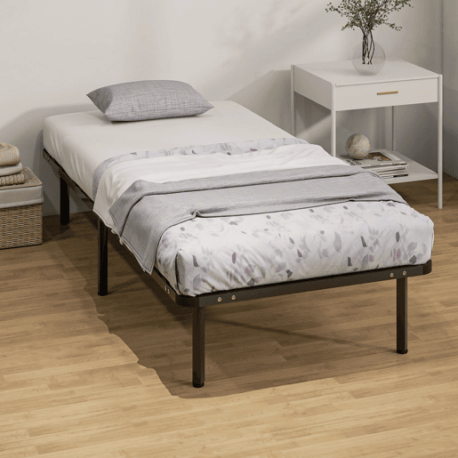 HOMCOM Estrutura de Cama 90x190 cm Altura 26 cm Plataforma de Aço com Espaço de Armazenamento em Madeira de Álamo Fácil de Montar Capacidade 300 kg Preto