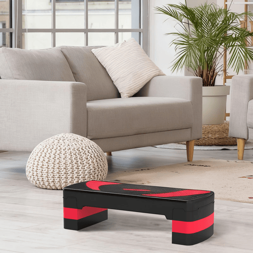 HOMCOM Step para Exercício Aeróbico Plataforma Step com Altura Ajustável em 3 Níveis com Carga Máxima 150kg para Exercício em Academia Casa 80x31x10-20 cm Vermelho e Preto
