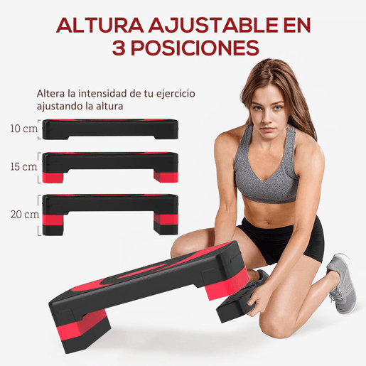 HOMCOM Step para Exercício Aeróbico Plataforma Step com Altura Ajustável em 3 Níveis com Carga Máxima 150kg para Exercício em Academia Casa 80x31x10-20 cm Vermelho e Preto