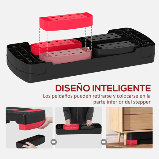 HOMCOM Step para Exercício Aeróbico Plataforma Step com Altura Ajustável em 3 Níveis com Carga Máxima 150kg para Exercício em Academia Casa 80x31x10-20 cm Vermelho e Preto