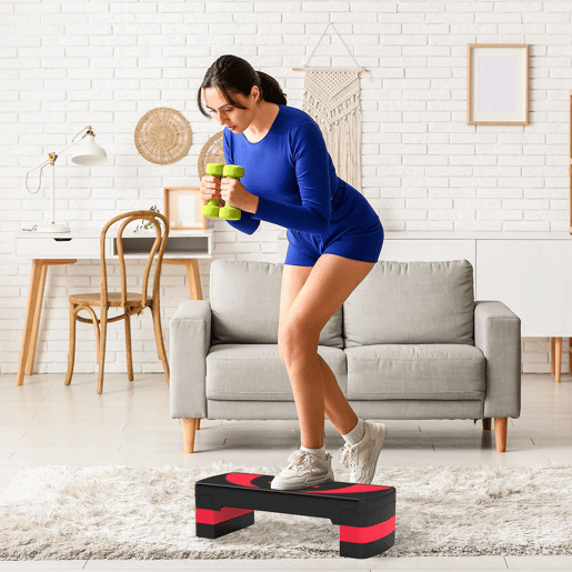 HOMCOM Step para Exercício Aeróbico Plataforma Step com Altura Ajustável em 3 Níveis com Carga Máxima 150kg para Exercício em Academia Casa 80x31x10-20 cm Vermelho e Preto