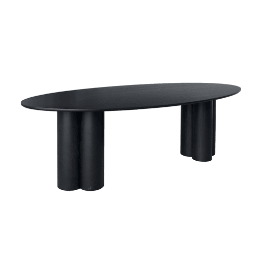 Mesa de jantar oval de madeira e folheado de carvalho para 8 lugares, Leonore, Preto, 220x110x73 cm