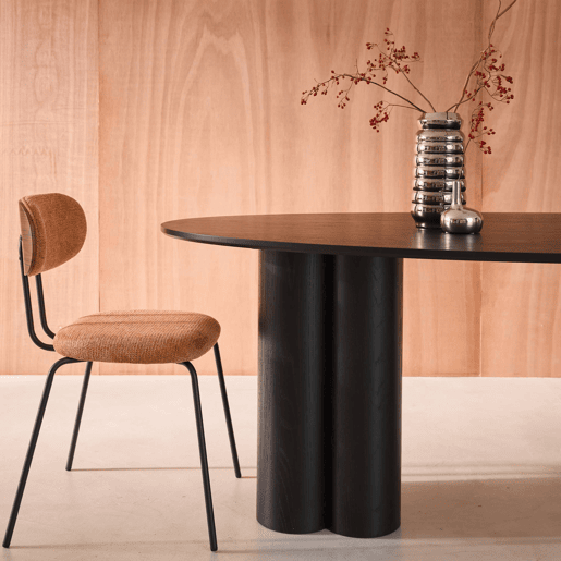Mesa de jantar oval de madeira e folheado de carvalho para 8 lugares, Leonore, Preto, 220x110x73 cm