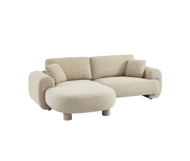 Sofá esquinero izquierdo con patas redondas, 3 plazas beige - 231x160x88 cm