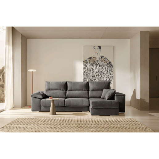 Sofá Chaise Longue Corsa em tecido resistente a manchas, cor Marengo (lado esquerdo)