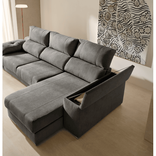 Sofá Chaise Longue Corsa em tecido resistente a manchas, cor Marengo (lado esquerdo)