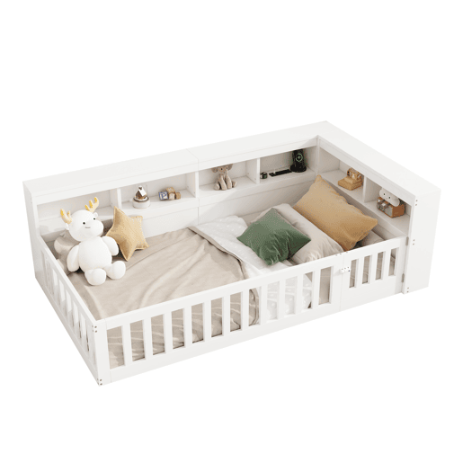Cama 90x200cm - Sofá-cama, com compartimento de arrumação, com estrado (sem colchão), com tomada e USB - Branco