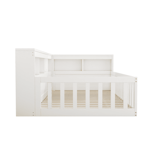 Cama 90x200cm - Sofá-cama, com compartimento de arrumação, com estrado (sem colchão), com tomada e USB - Branco