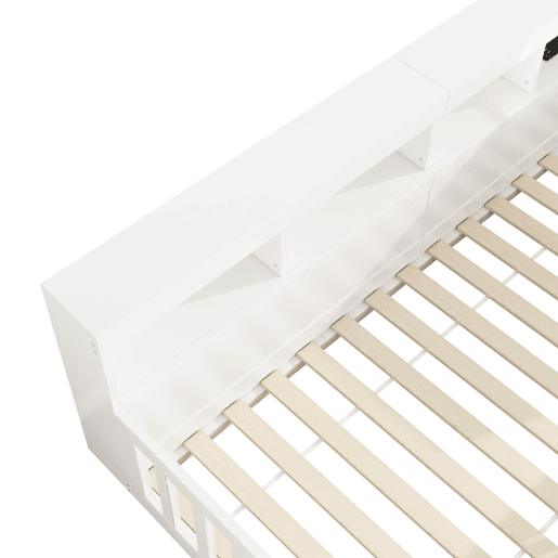 Cama 90x200cm - Sofá-cama, com compartimento de arrumação, com estrado (sem colchão), com tomada e USB - Branco