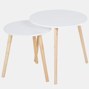 Max Home Conjunto 2 mesas laterais redondas de madeira branca D40x44 cm e D50x50 cm
