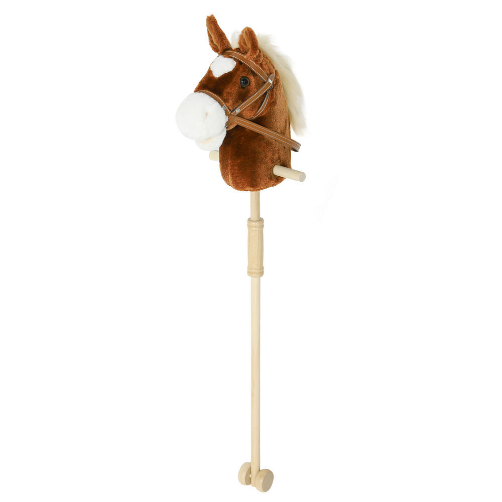 Aiyaplay cabeza de caballo con palo de madera, sonidos y ruedas, caballo de juguete, 95 cm de altura, marrón