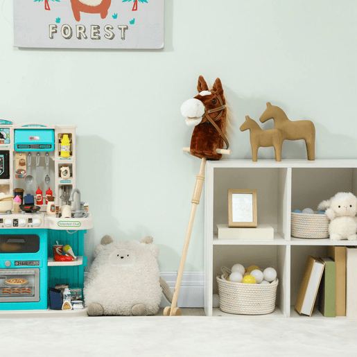 AIYAPLAY Cavalo com Pau de Madeira Sons e Rodas Cavalo de Brinquedo 95x25x27 cm Castanho