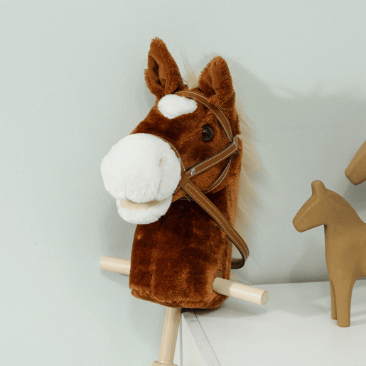 AIYAPLAY Cavalo com Pau de Madeira Sons e Rodas Cavalo de Brinquedo 95x25x27 cm Castanho